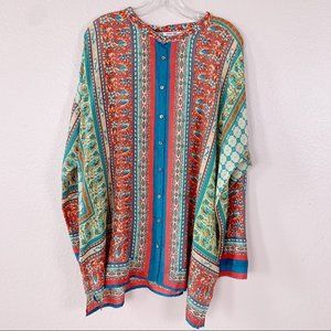 Johnny Was Floral Paisley Silk Tunic Top Multicolor Large Bohemian boho hippie